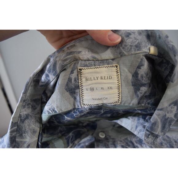 Billy Reid Shirt Mens Medium Standard Cut Long Sleeve Geo Floral Button Italy - Picture 4 of 6